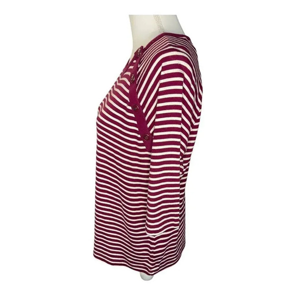 CHAPS Ralph Lauren Women’s XL Burgundy Red Striped 3/4 Sleeve Top‎ - Picture 2 of 4